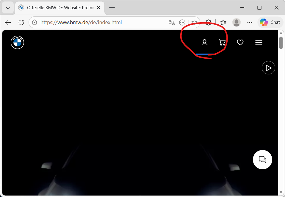 Klik på login-ikonet øverst til højre på bmw.de