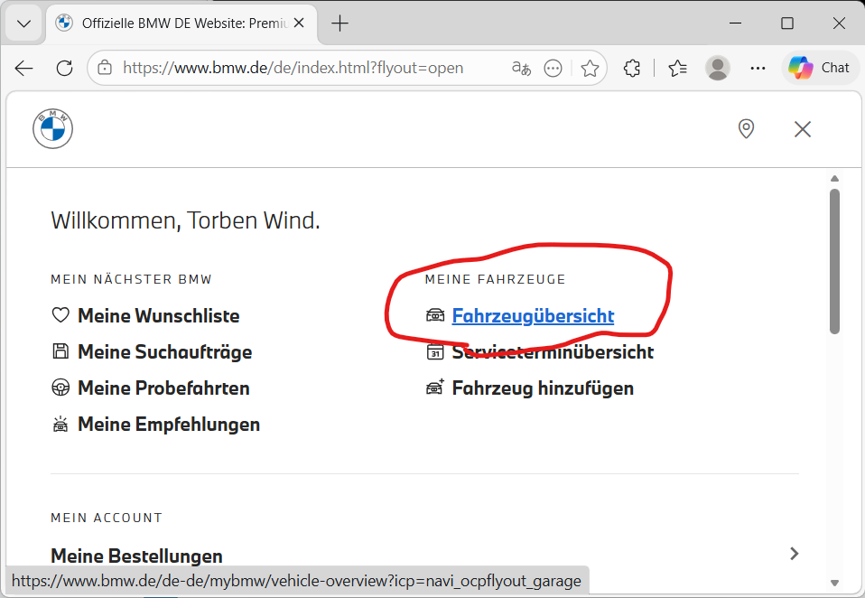 Køretøjsoversigten på bmw.de