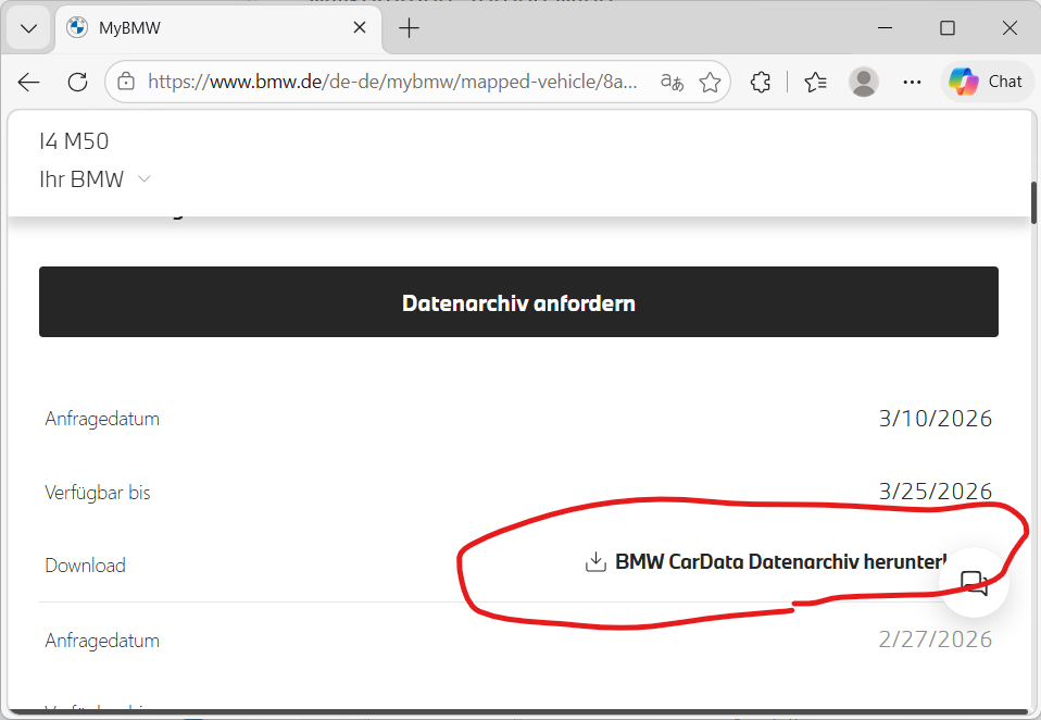 Download dataarkivet fra BMW CarData